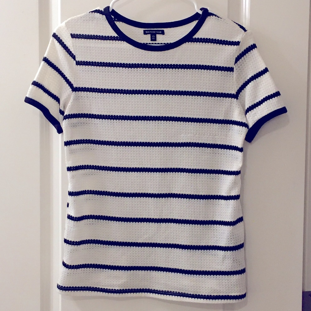 COPY - WhoWhatWear Black & White Striped Waffle Tee